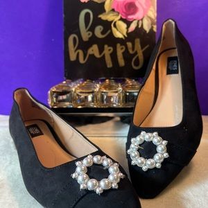 Jones of New York  black velvety flat embellished with pearls